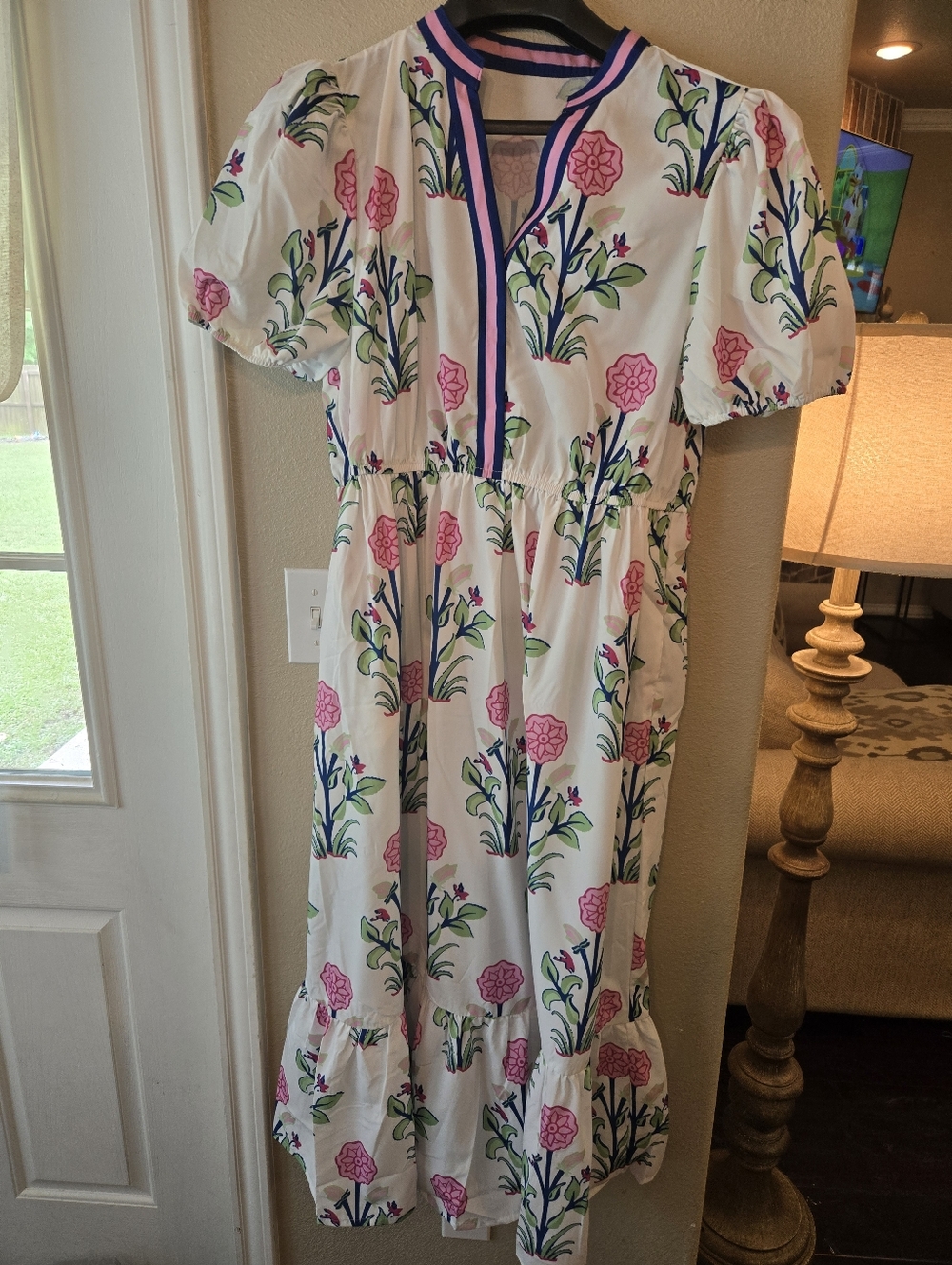 Floral Pink, blue & Green Midi Dress on White